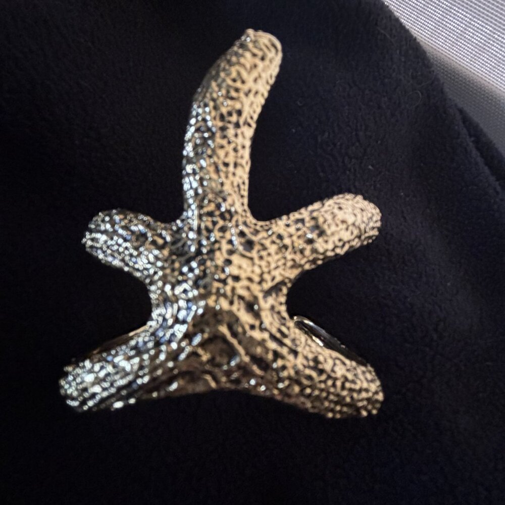 Gold Tone Starfish Cuff Bracelet Coastal Statement Open Cuff